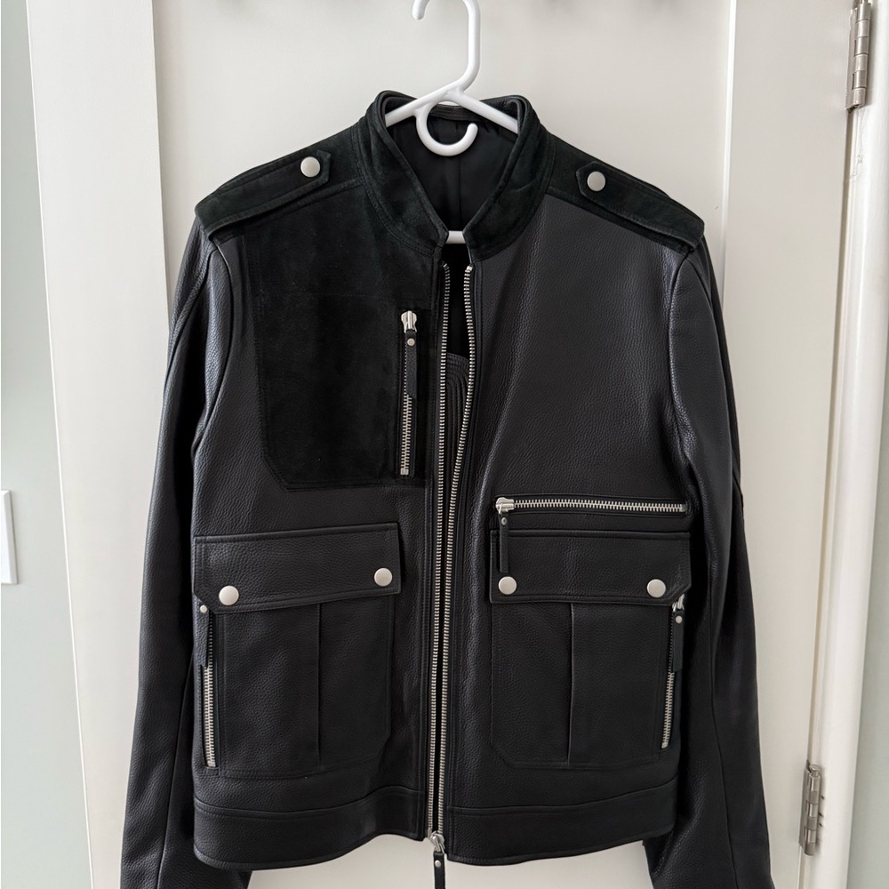 FilippaK black Leather Bomber Jacket